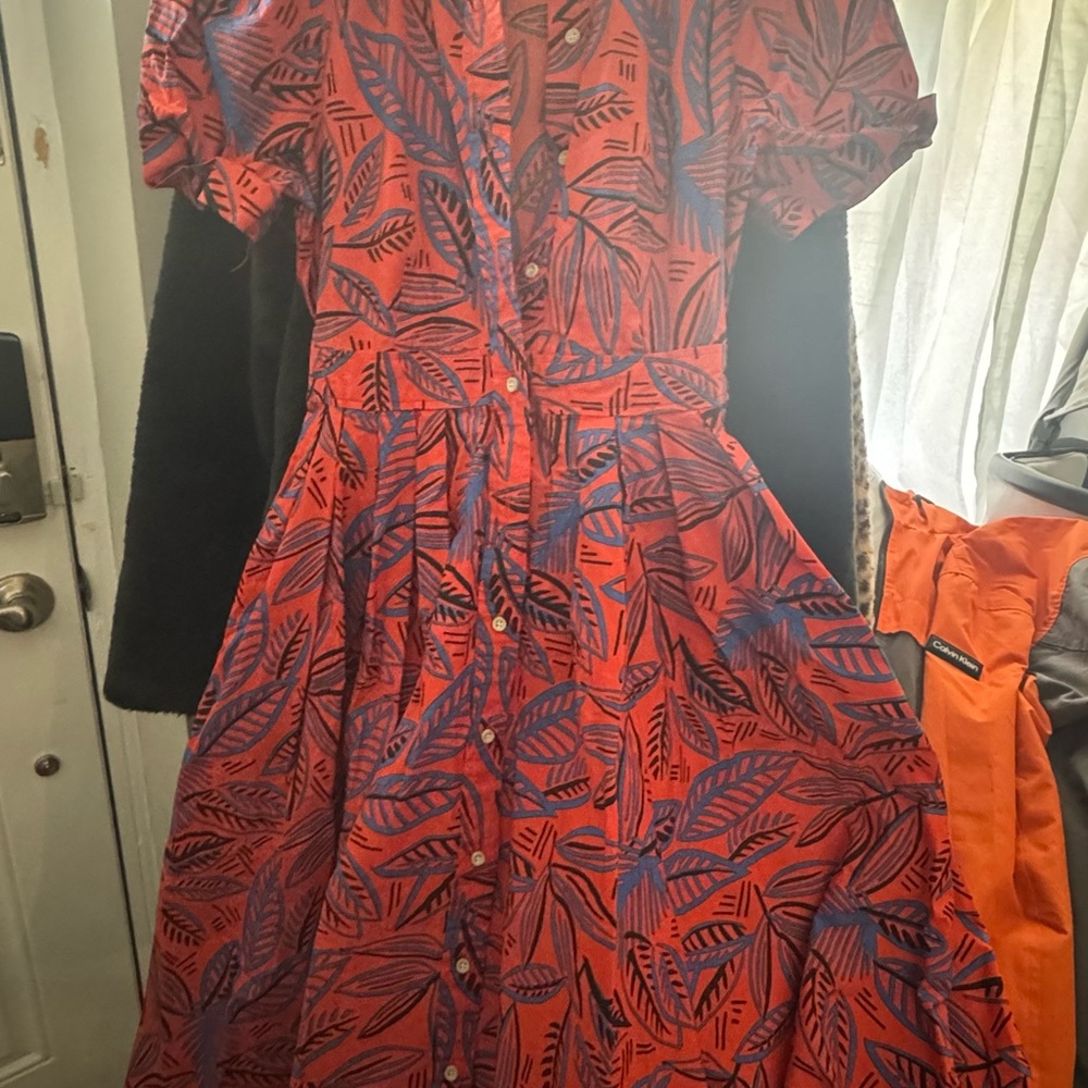 Alexis Red and Blue Leaf Print Dress